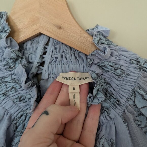 Rebecca Taylor Floral-print Mocknecktop In Silverbird Size 8 - Picture 6 of 8